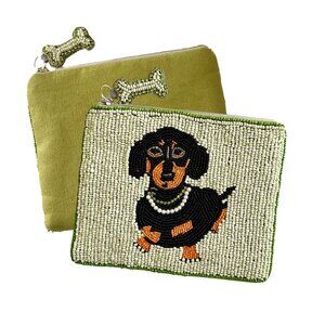 NEW DACHSHUND Doxie Dog Seed Beaded India Artisan Anthropologie Charm Coin Pouch